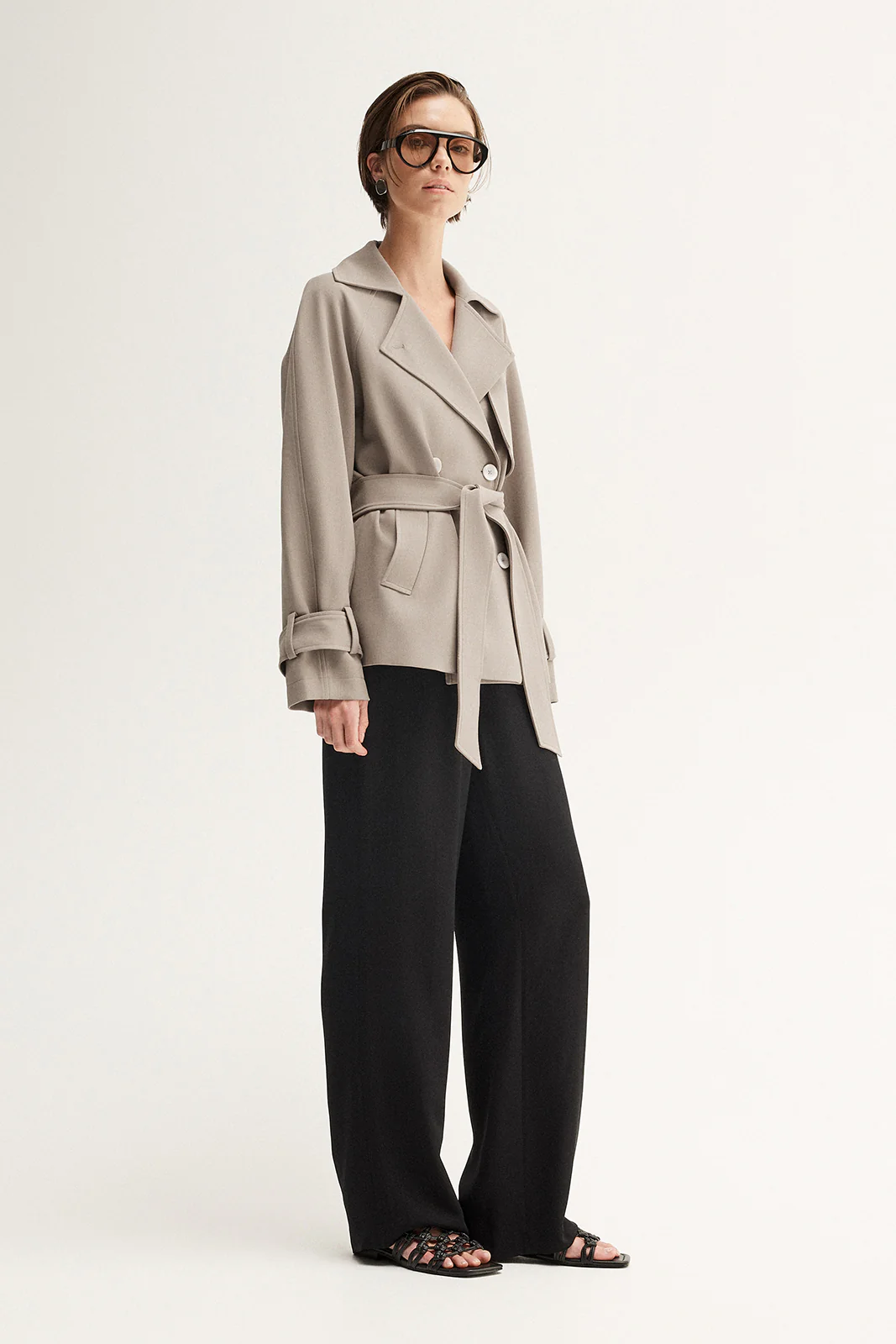 Selena Cropped Trench Coat Taupe - Image 3