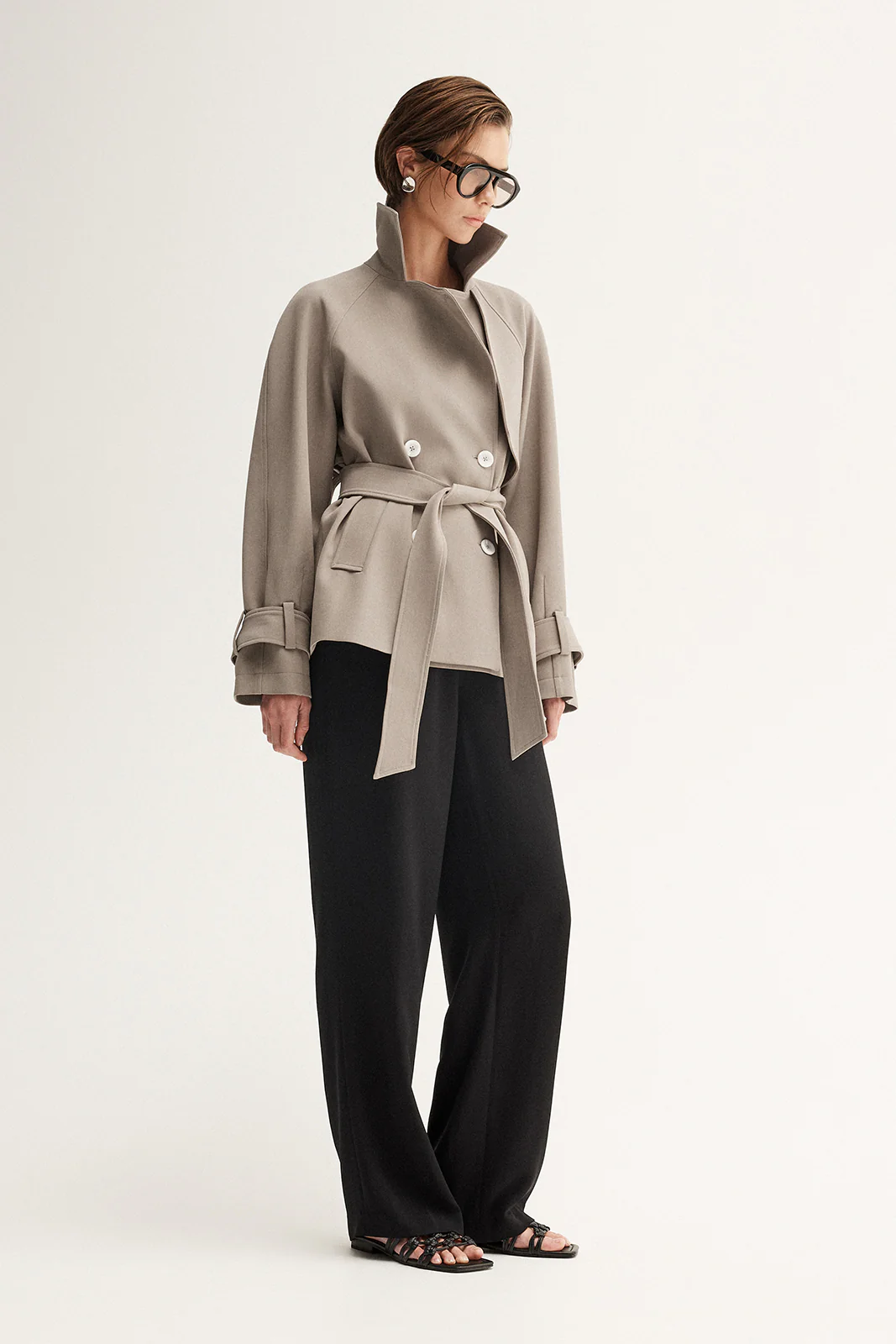 Selena Cropped Trench Coat Taupe - Image 4