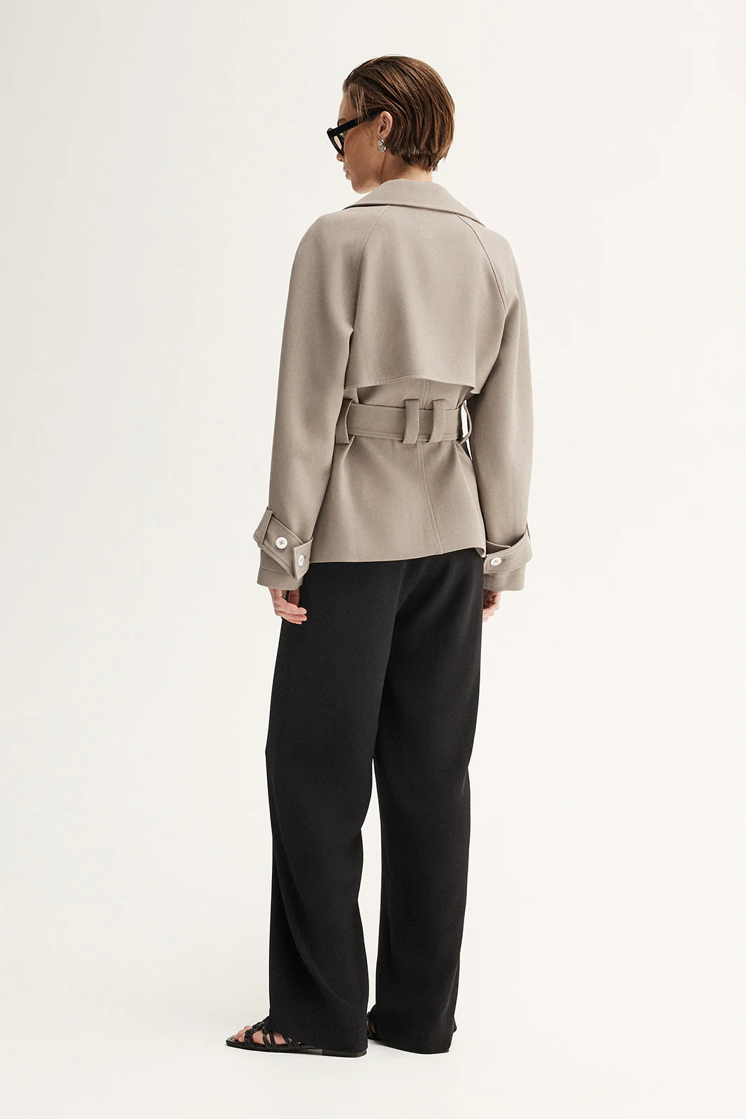 Selena Cropped Trench Coat Taupe - Image 6