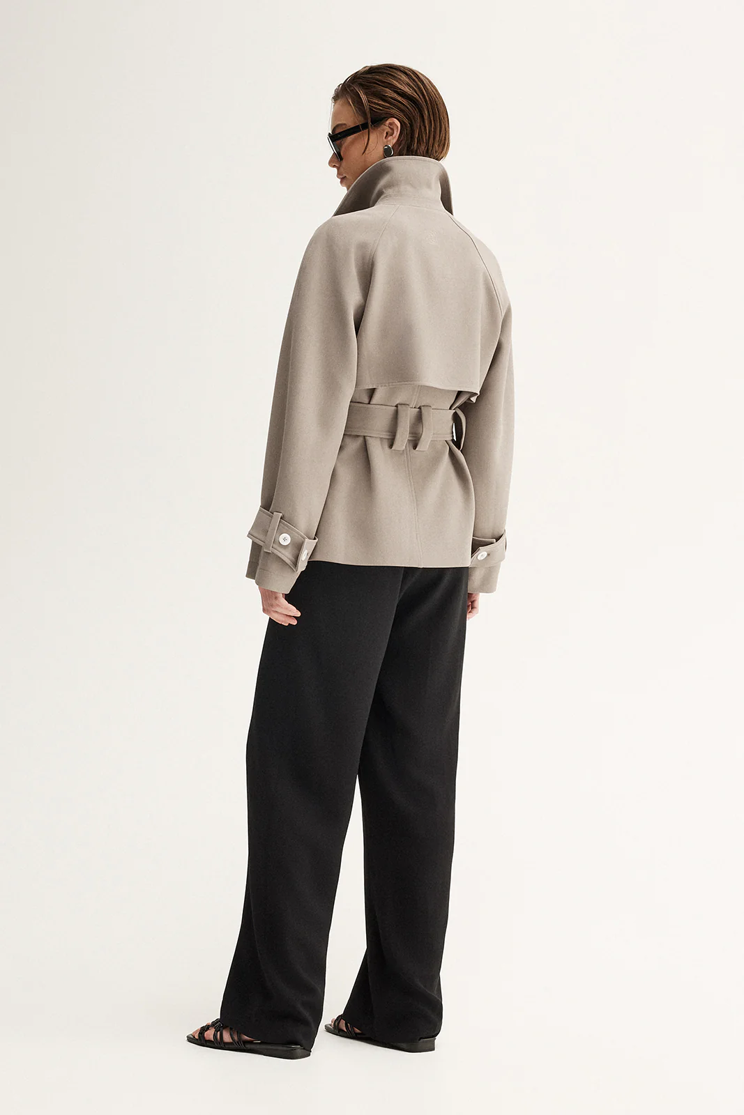 Selena Cropped Trench Coat Taupe - Image 7